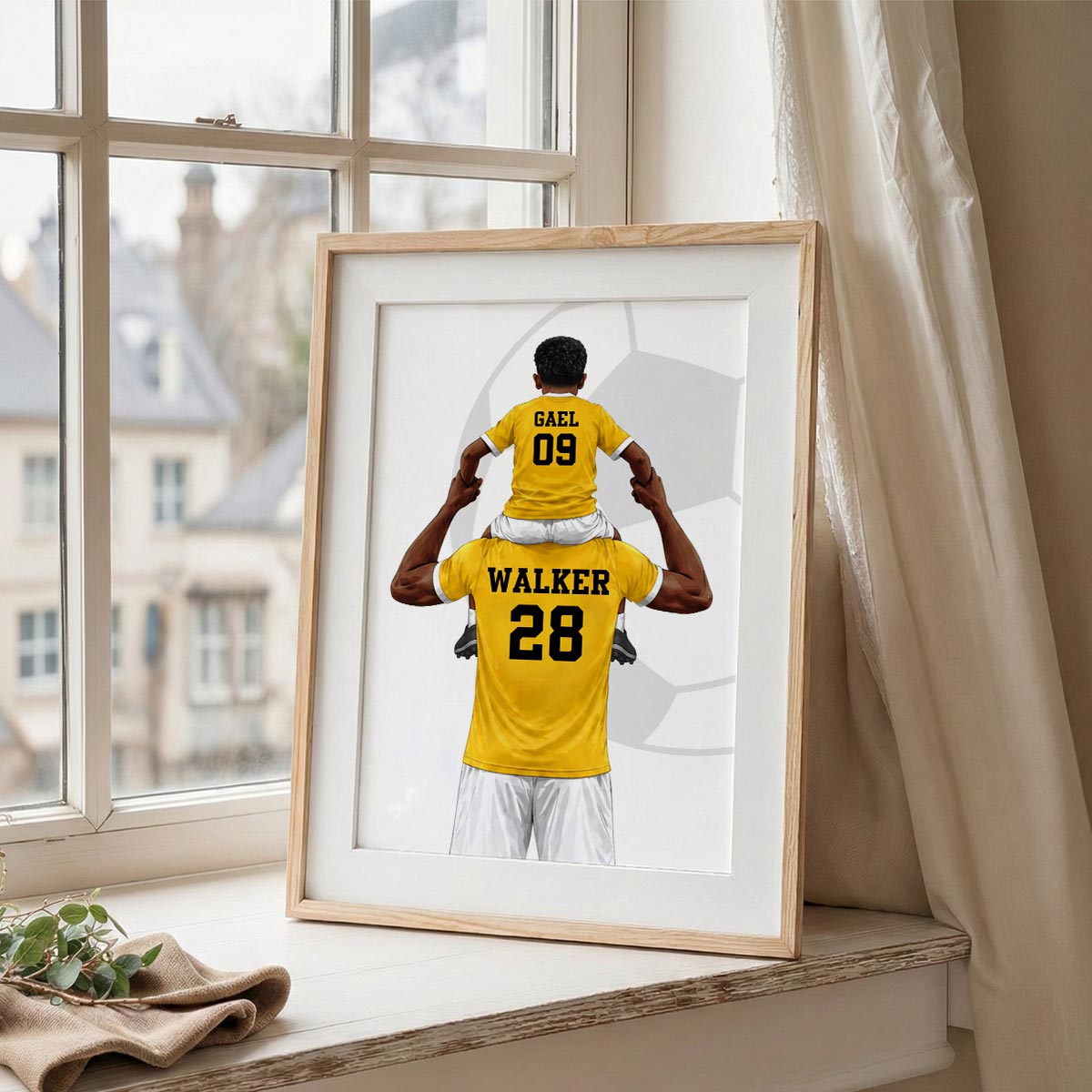 Kid On Dad's Shoulder - Personalised Poster - Father's Day Gift For Soccer Dad, UK Football Dad