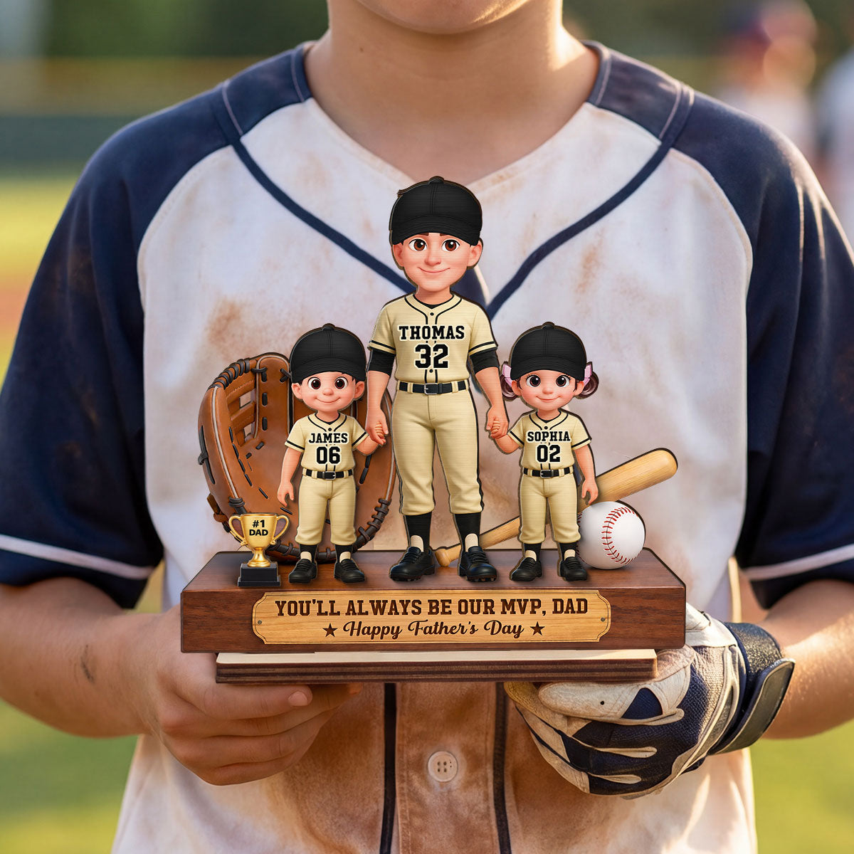 Baseball No.1 Dad We Caught The Best Dad - Personalized 2-Layered Wooden Plaque -  Gift For Dad