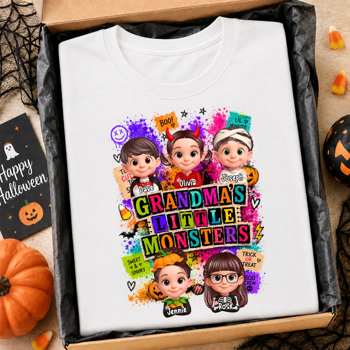 Horror Night Grandkids Grandma Little Monsters - Personalized Shirt - Halloween Gift, Gift For Grandma