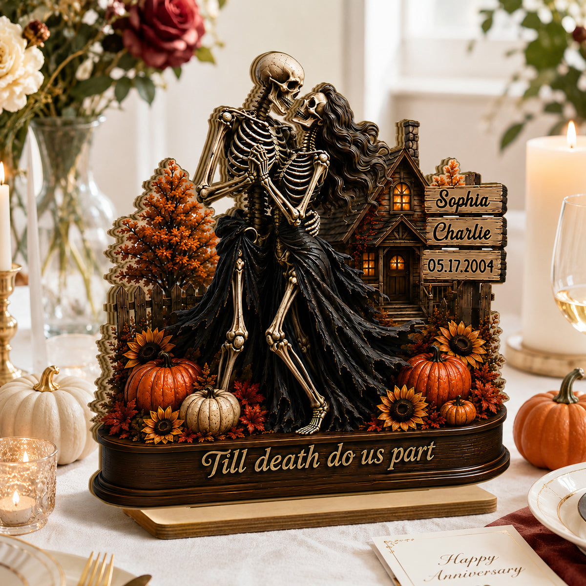Till Death Do Us Part Fall Season Couple - Personalized 2-Layered Wooden Plaque - Fall Decor for Her, for Him