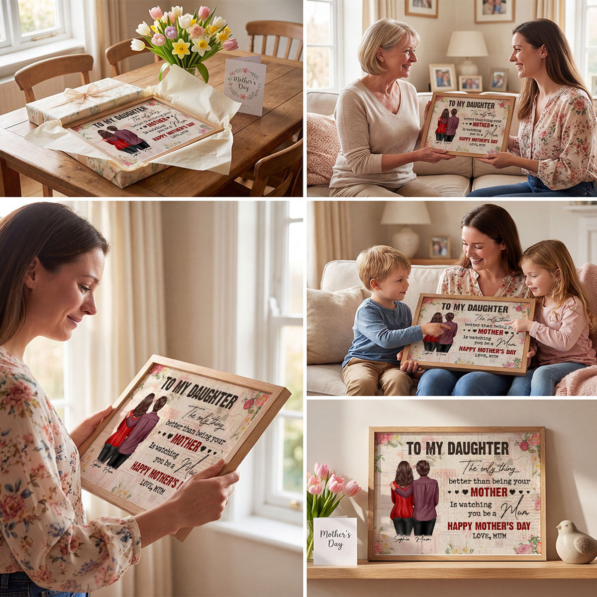To My Daughter From Mum Vintage Floral Newspaper - Personalised Poster - UK Mother's Day