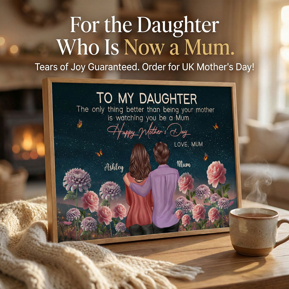 To My Daughter From Mum Birth Month Flower Beautiful Hill At Night - Personalised Poster - Mother's Day Gift