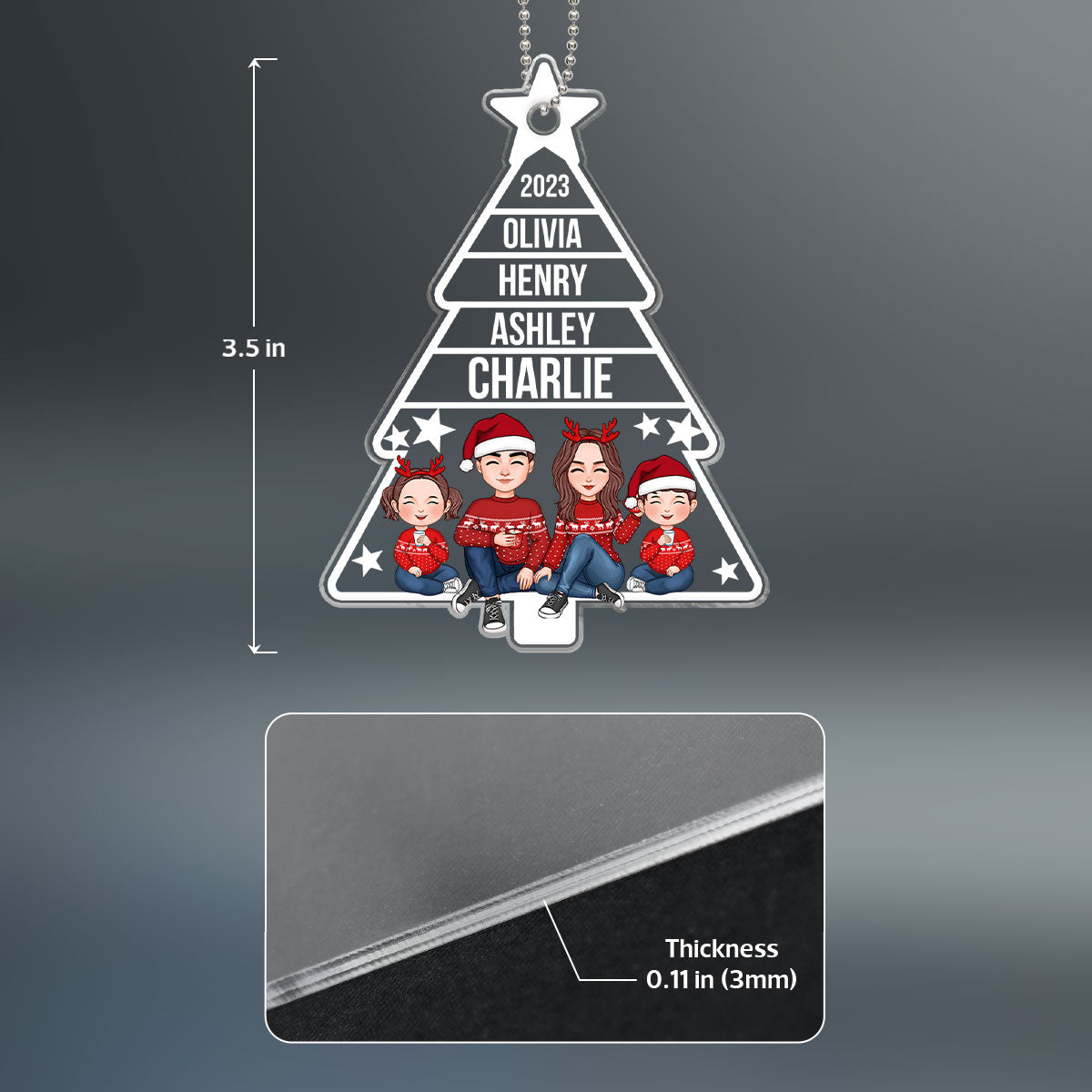Family Christmas Tree Shaped Personalized Acrylic Ornament