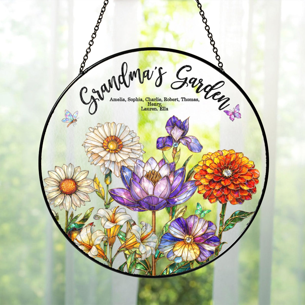 Custom Birth Flowers Grandma Mom's Garden - Personalized Suncatcher - Sentimental Mother's Day Gift for Grandma, Mom, Wife