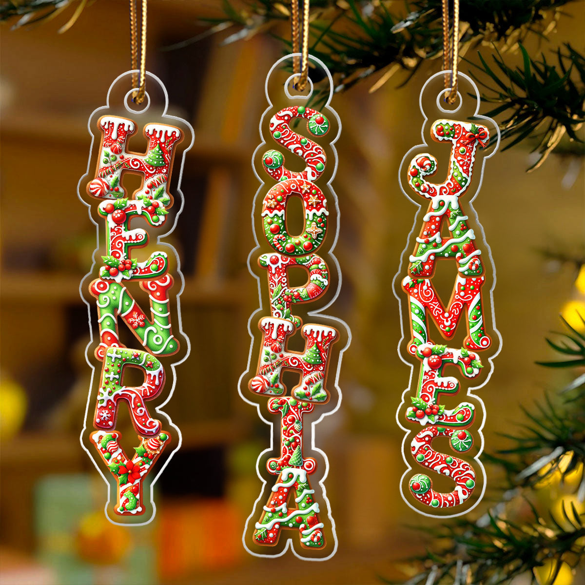 Gingerbread Alphabet Custom Family Name - Personalized Acrylic Ornament - Unique Christmas Gift For Family