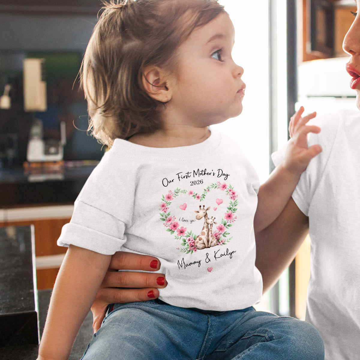Our First Mother's Day Giraffe Mom And Baby - Personalised Onesie - First Mother's Day Baby Gift