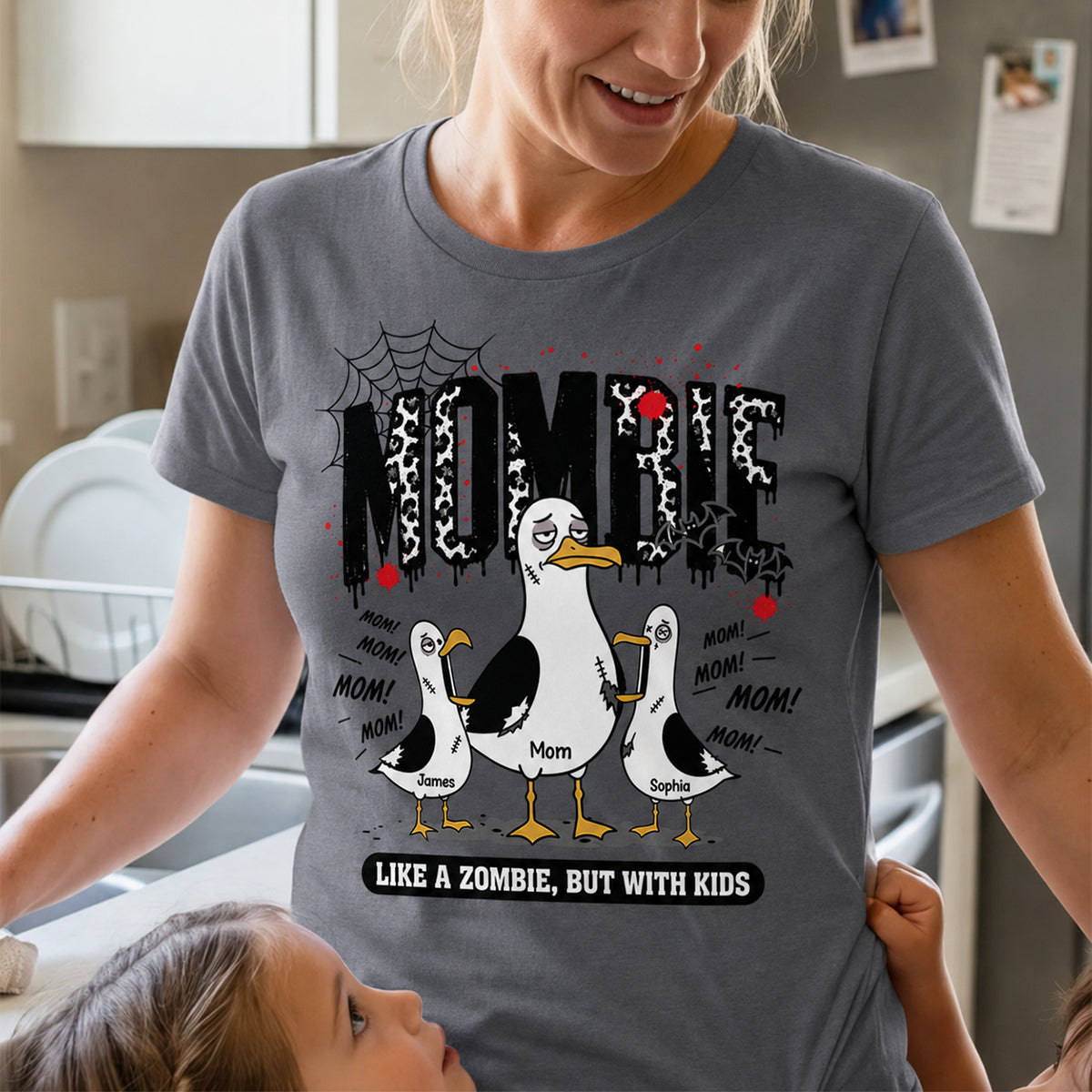 Mombie Like a Zombie But with Kids - Personalized Shirt - Funny Halloween Gift for Mom, Fall Trendy Tee