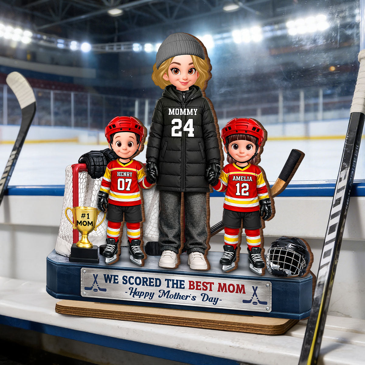 We Scored The Best Hockey Mom - Personalized 2-Layered Wooden Plaque - Mother's Day Gift For Hockey Mom, Gift For Wife
