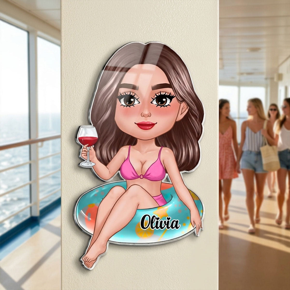 Girl On Float - Personalized Cruise Cabin Door Magnet - Girls Trip Cruise Trip Keepsake, Besties Gift
