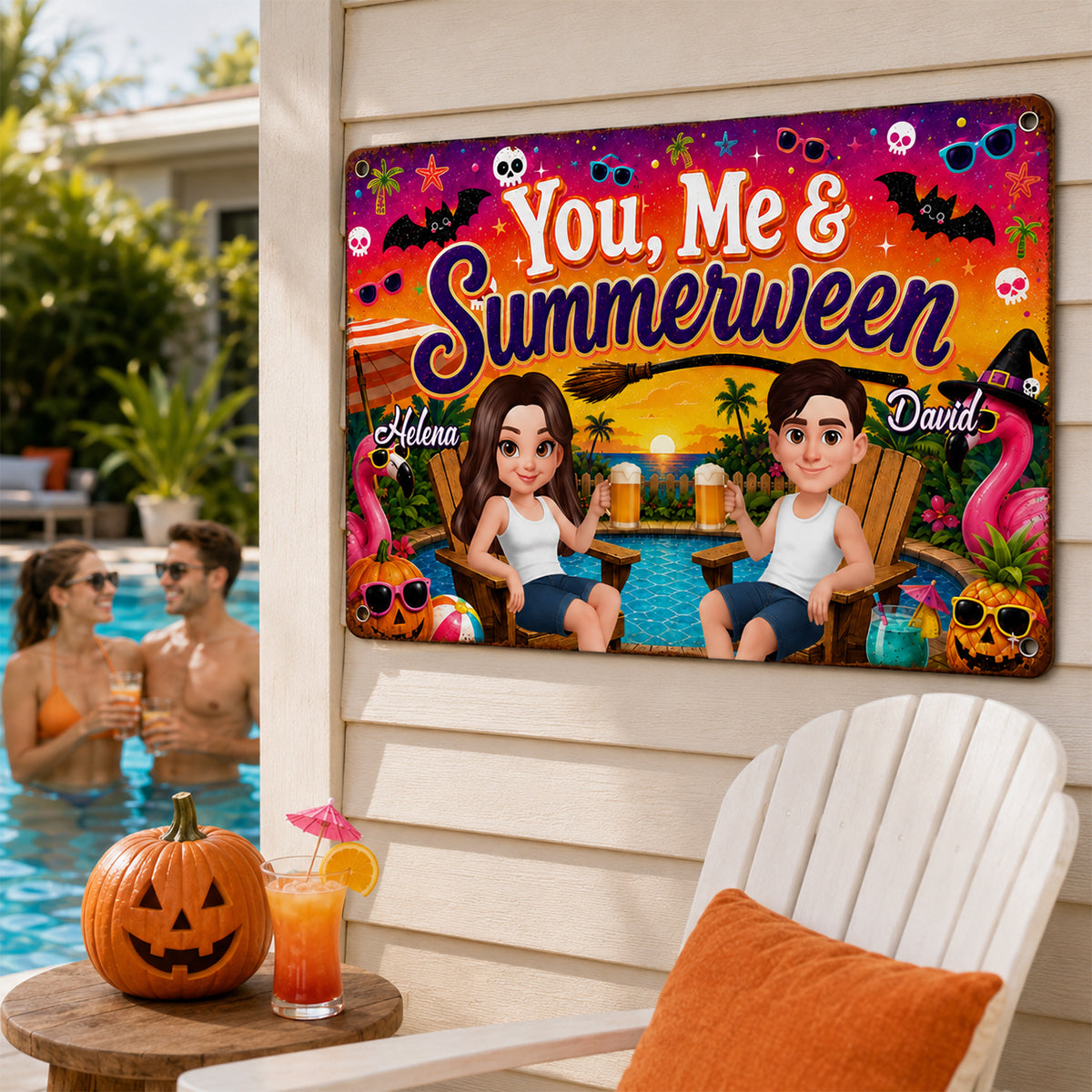 You and Me Summerween Couple - Personalized Metal Sign - Halloween Summer Decor