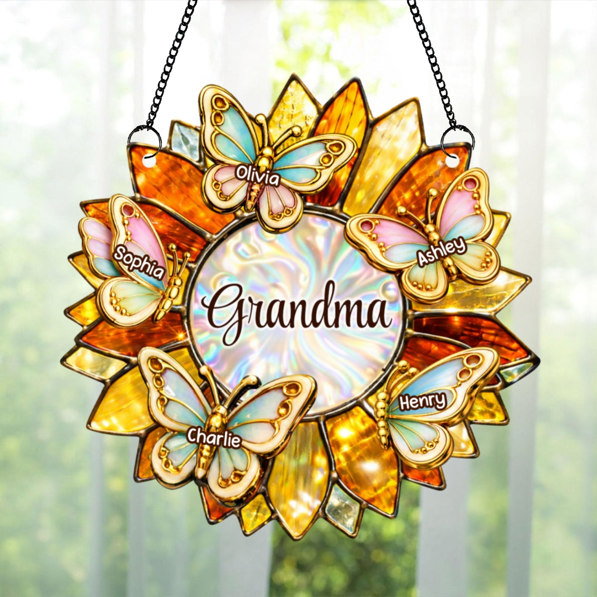 Grandma Mom Sunflower Butterfly - Personalized Suncatcher - Heartfelt Mother's Day Gift for Her