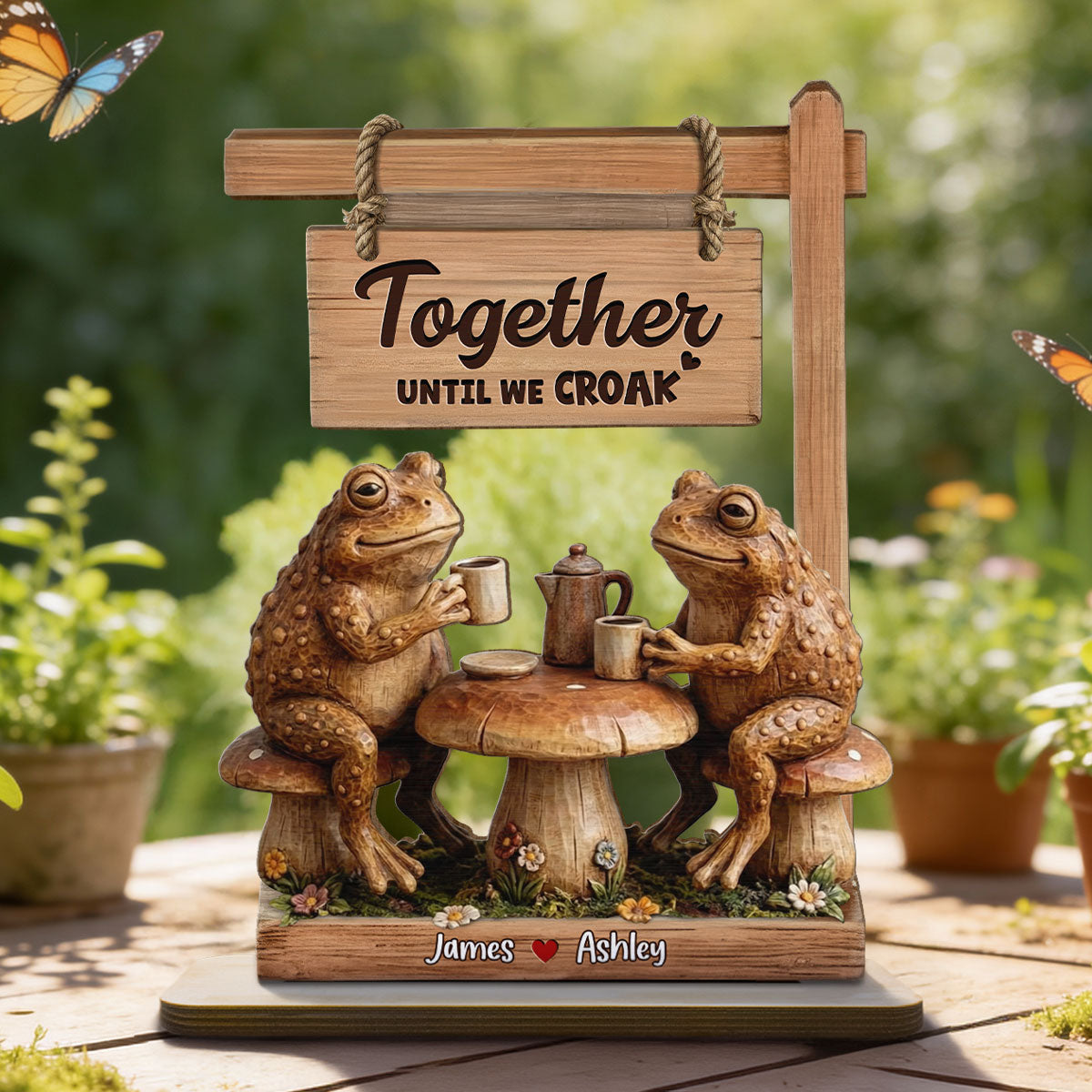 3D Effect Toad Couple In Garden Together Until We Croak - Personalized 2-Layer Wooden Plaque - Gift For Him, Gift For Her