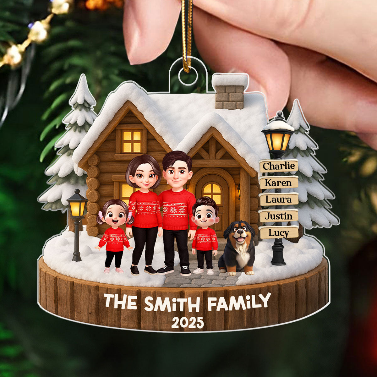 Family Wooden House Sign Post - Personalized Acrylic Ornament - Christmas Gift for Family