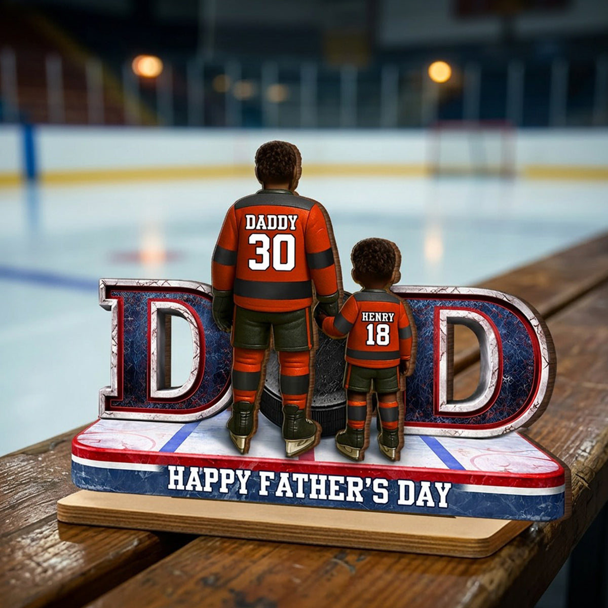 Hockey Dad And Kids Together - Personalized 2-Layered Wooden Plaque - Heartfelt Gift For Hockey Dad, Gift For Husband