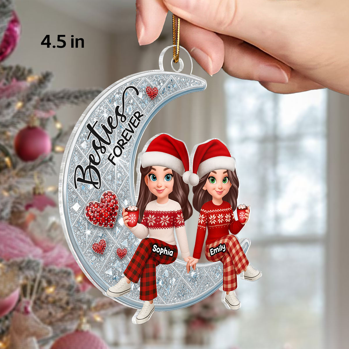 3D Shinning Effect Besties Forever On Moon - Personalized Acrylic Ornament