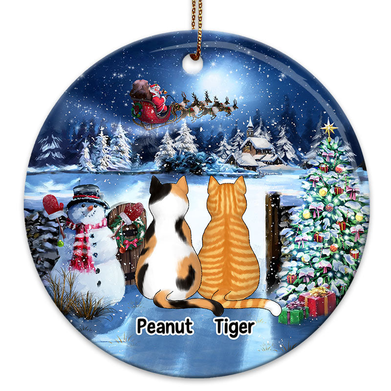 Sitting Cats Christmas Gate Personalized Circle Ornament
