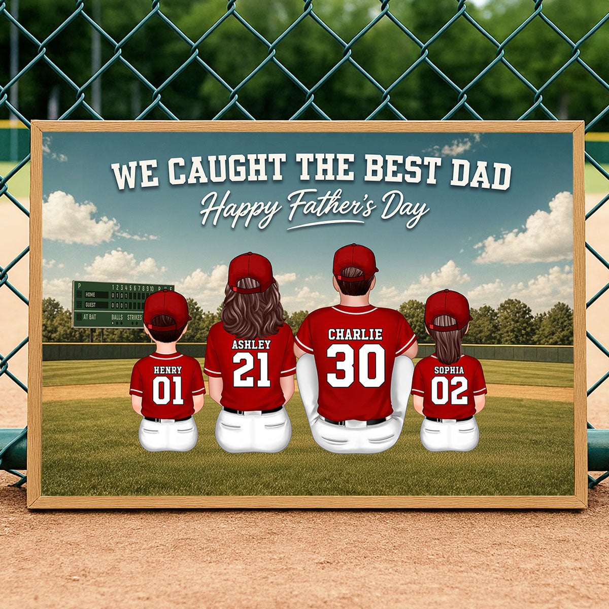 Retro Baseball Outfield We Caught The Best Dad - Personalized Poster - Father's Day Gift For Baseball Dad, Husband
