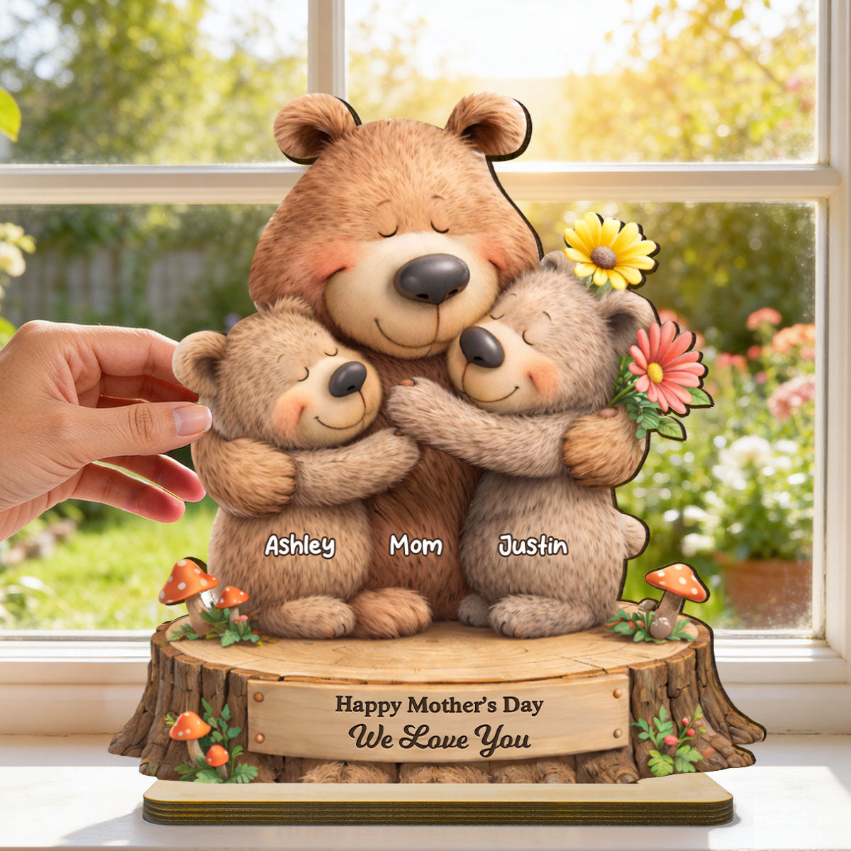 Loving Bears Mom & Kids - Personalized 2-Layered Wooden Plaque - Heartfelt Mother's Day Gift for Mom