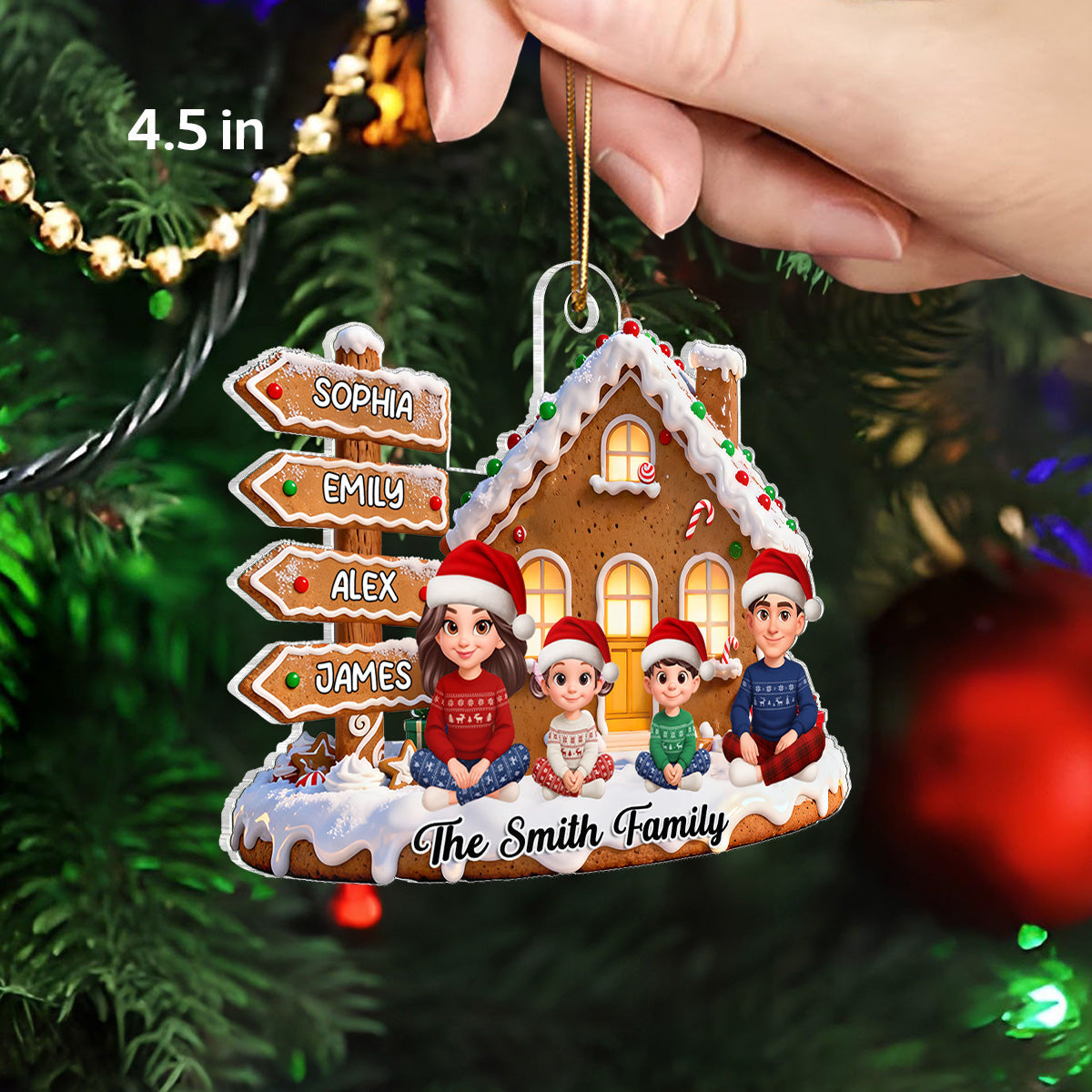 3D Effect Christmas Gingerbread Cake House Beautiful Family Together - Personalized Acrylic Ornament