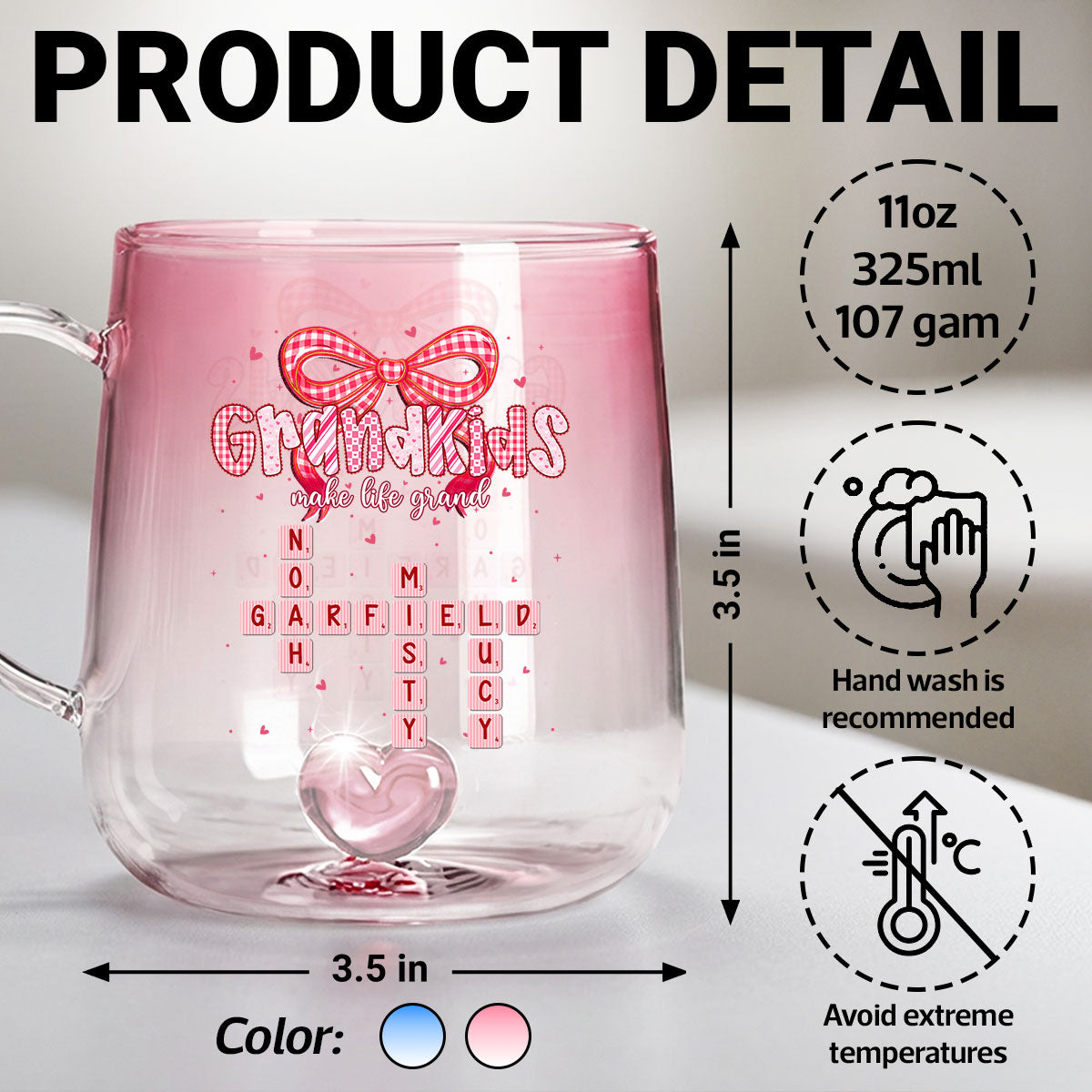 Grandkids Make Life Grand Crossword Puzzle Art - Personalized Glass Mug - Mother's Day Gift for Mom, Grandma