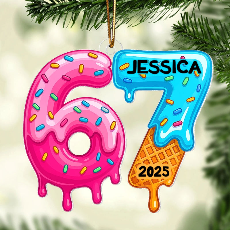Custom Six Seven Christmas Cake Pattern - Personalized Acrylic Ornament - Teen Slang Funny Tree Decor, Funny Teen Grandkid Gift