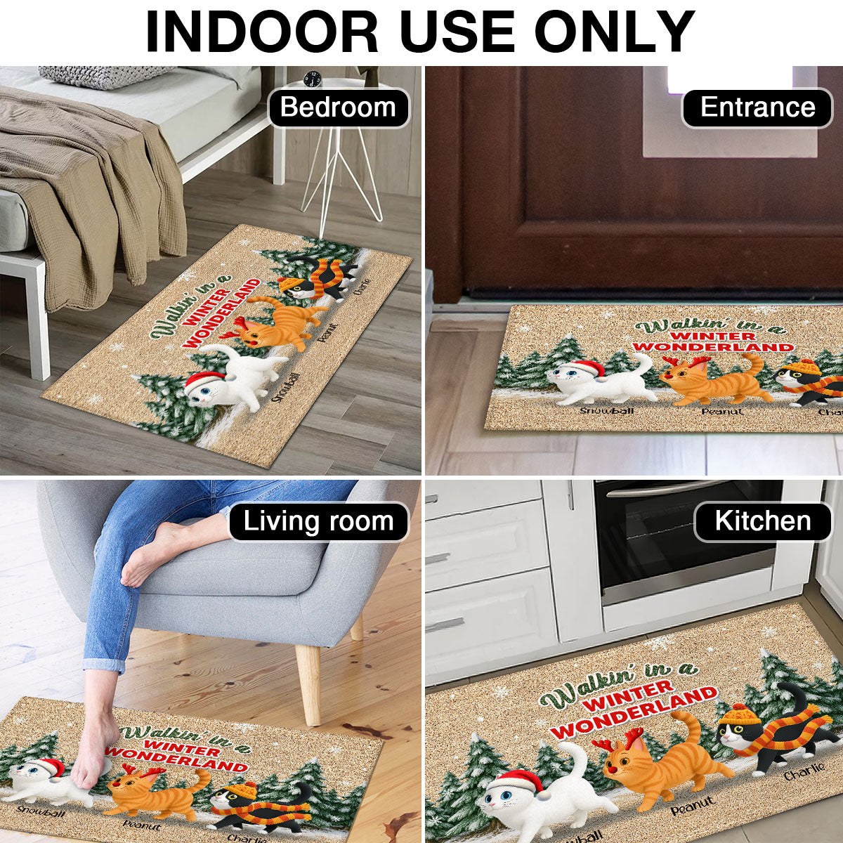 Cats Walking In A Winter Wonderland - Personalized Doormat - Gift For Cat Lovers