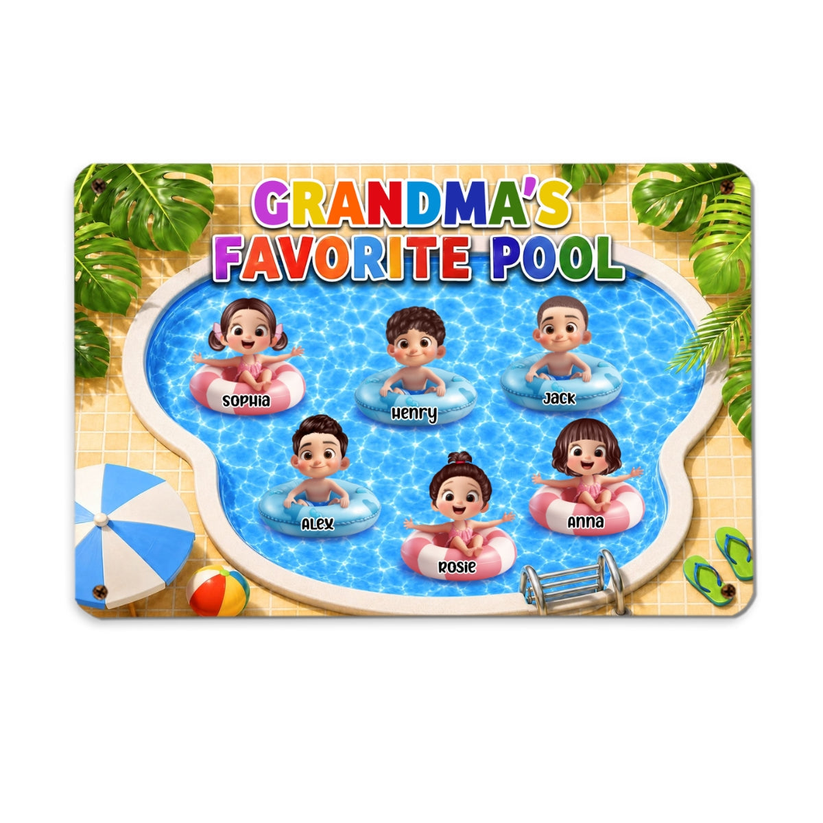 Grandma's Favorite Pool - Personalized Metal Sign - Summer Decor Gift for Grandma, Mom, Wife