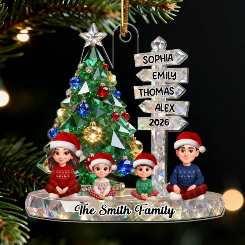 3D Effect Flat Christmas Sign Posts Beautiful Family Together - Personalized Acrylic Ornament - Gift For Family