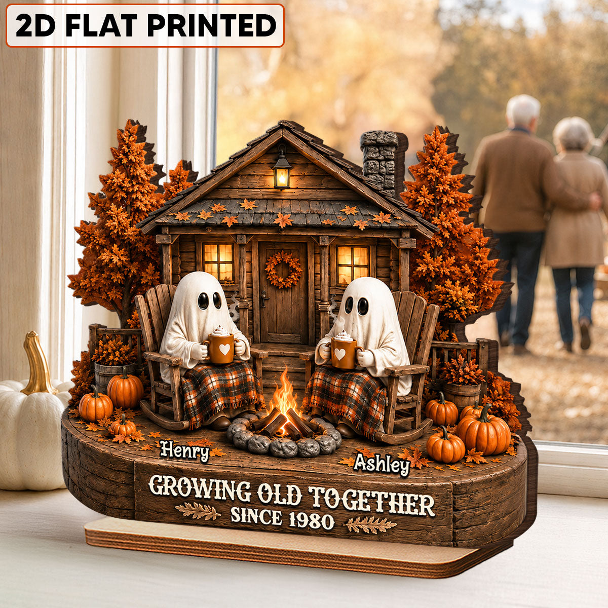Cute Boo Couple Fall Season Halloween - Personalized 2-Layered Wooden Plaque - Gift For Couple, Him, Her
