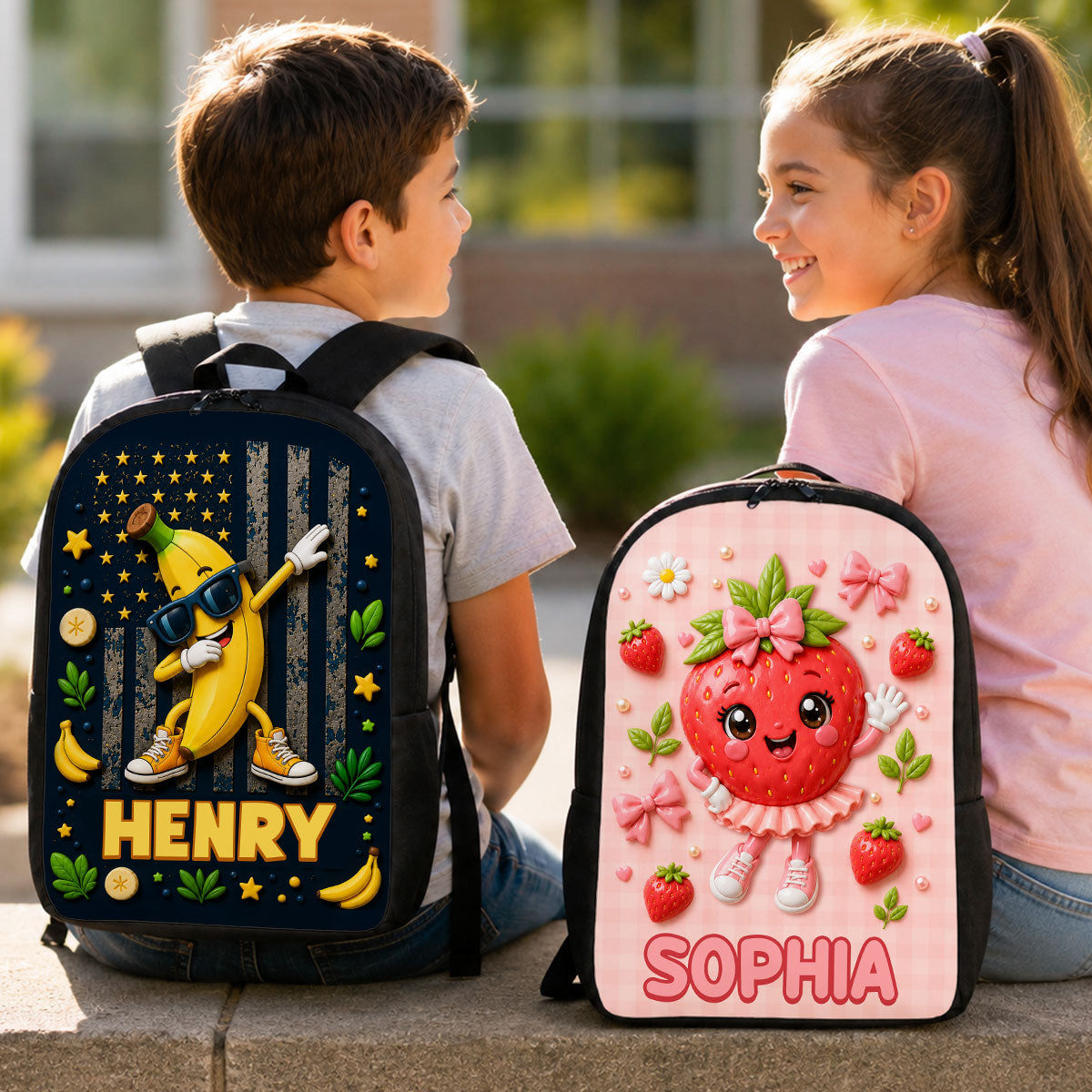 Cute Strawberry Banana - Personalized Backpack - Back To School Gift For Kids, Daughters, Sons, Grandkids