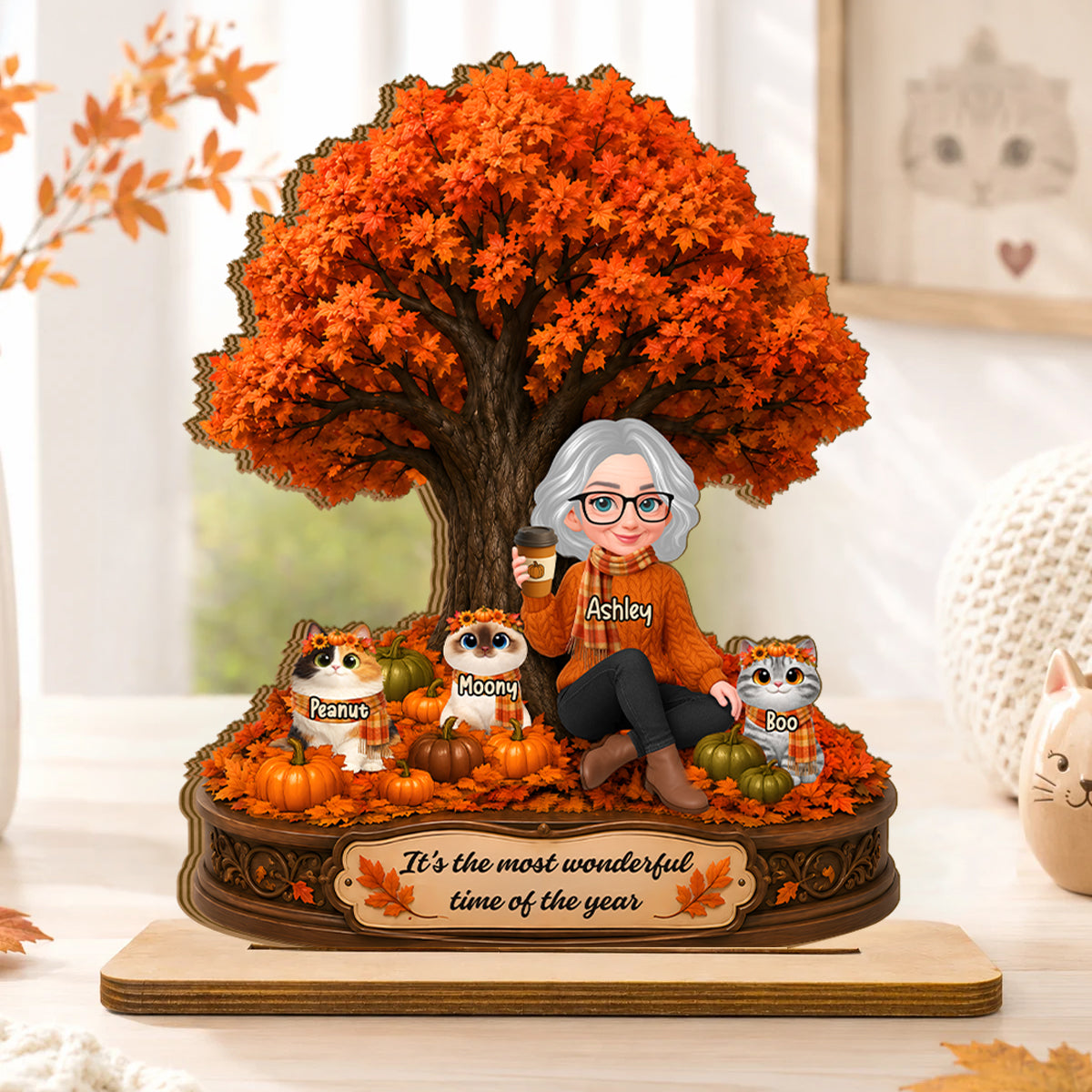 It's The Most Wonderful Time Of The Year Cats - Personalized 2-Layered Wooden Plaque - Fall Season Decor Gift, Gift For Cat Lovers