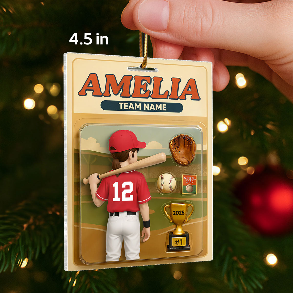 Baseball Player Custom Figure 3D Effect - Personalized Acrylic Ornament - Christmas Gift for Son, Daughter, Grandkids