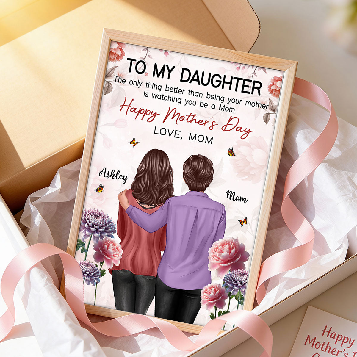To My Daughter From Mom Birth Month Flower Floral Pink Tone - Personalized Poster - Mother's Day Gift