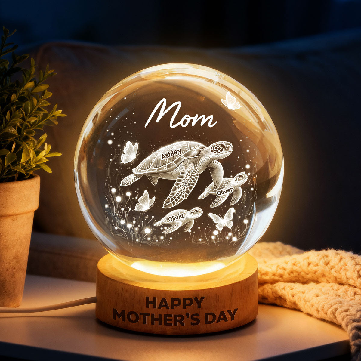 Grandma Mom Sea Turtle - Personalized Crystal Ball LED Night Light - Mother's Day Gift for Grandma