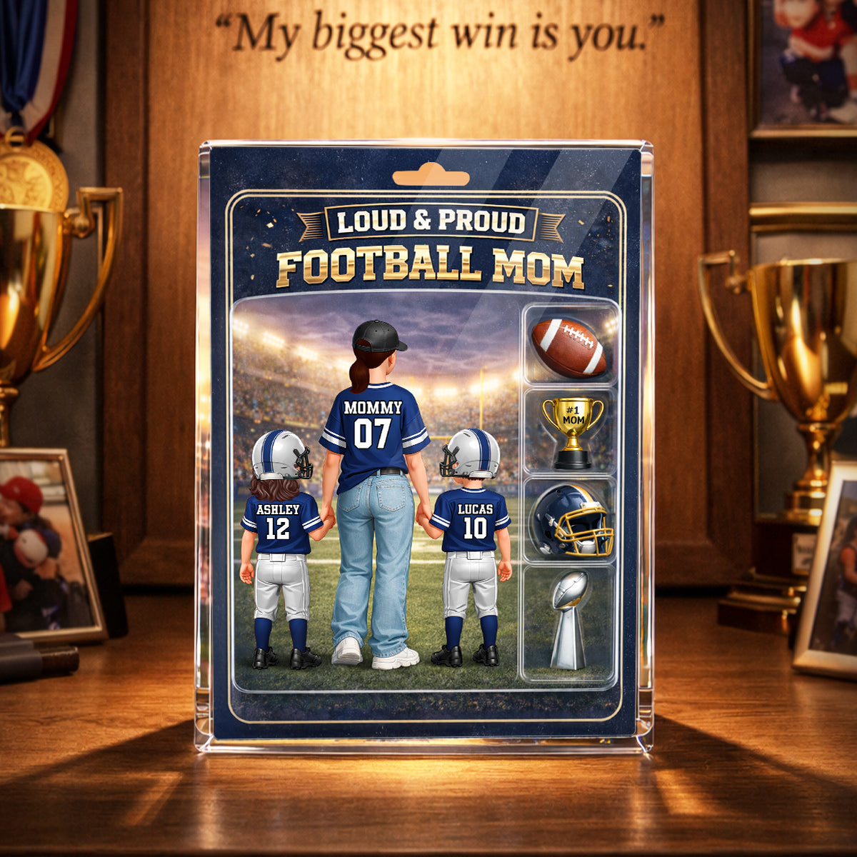 Loud & Proud Football Mom Action Figure - Personalized Acrylic Block Plaque - Mother's Day Gift, Gift For Football Mom