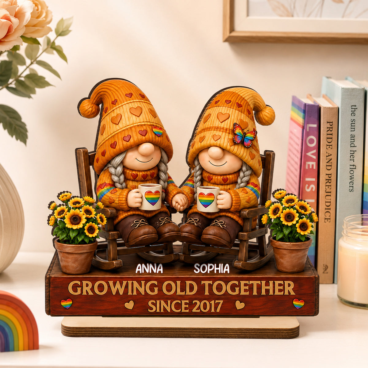 LGBT+ Couple Growing Old Together - Personalized 2-Layered Wooden Plaque - Gift For Couple, Happy Pride Month