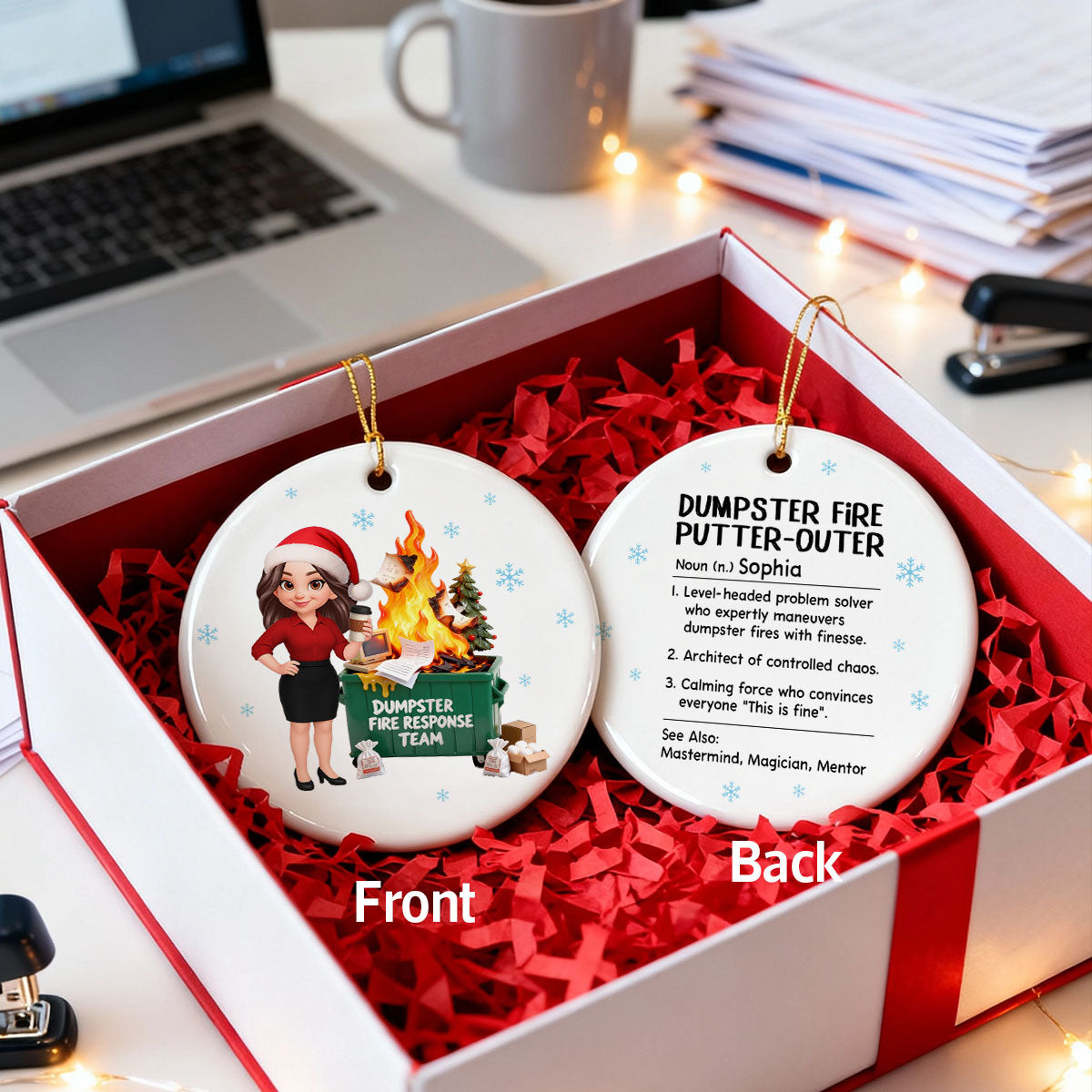 Dumpster Fire Putter-Outer Definition - Personalized Ceramic Ornament - Funny Gift For Coworkers, Boss, Supervisor