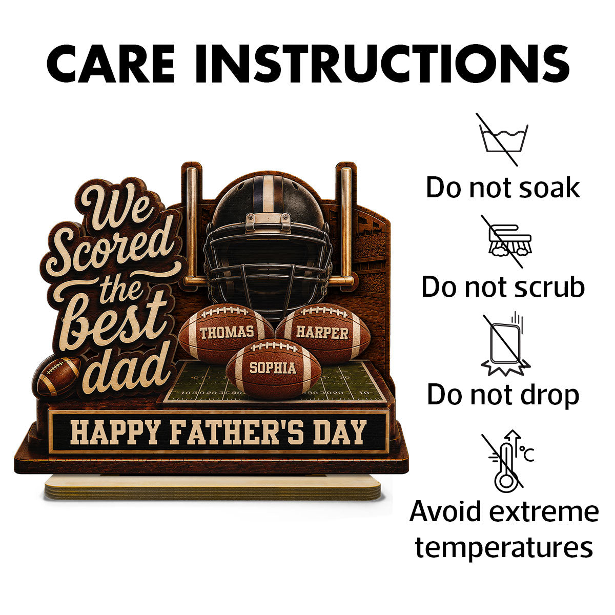 We Scored The Best American Football Dad Custom Name 2D Flat - Personalized 2-Layered Wooden Plaque -  Gift For Football Dad