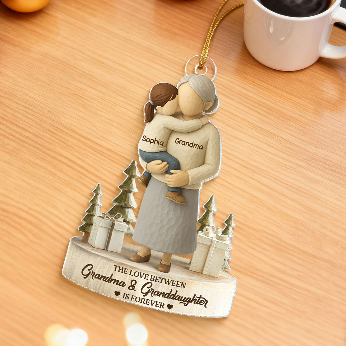 The Love Between Grandma and Grandson, Granddaughter is Forever - Personalized Acrylic Ornament - Heartwarming Christmas Gift for Grandma