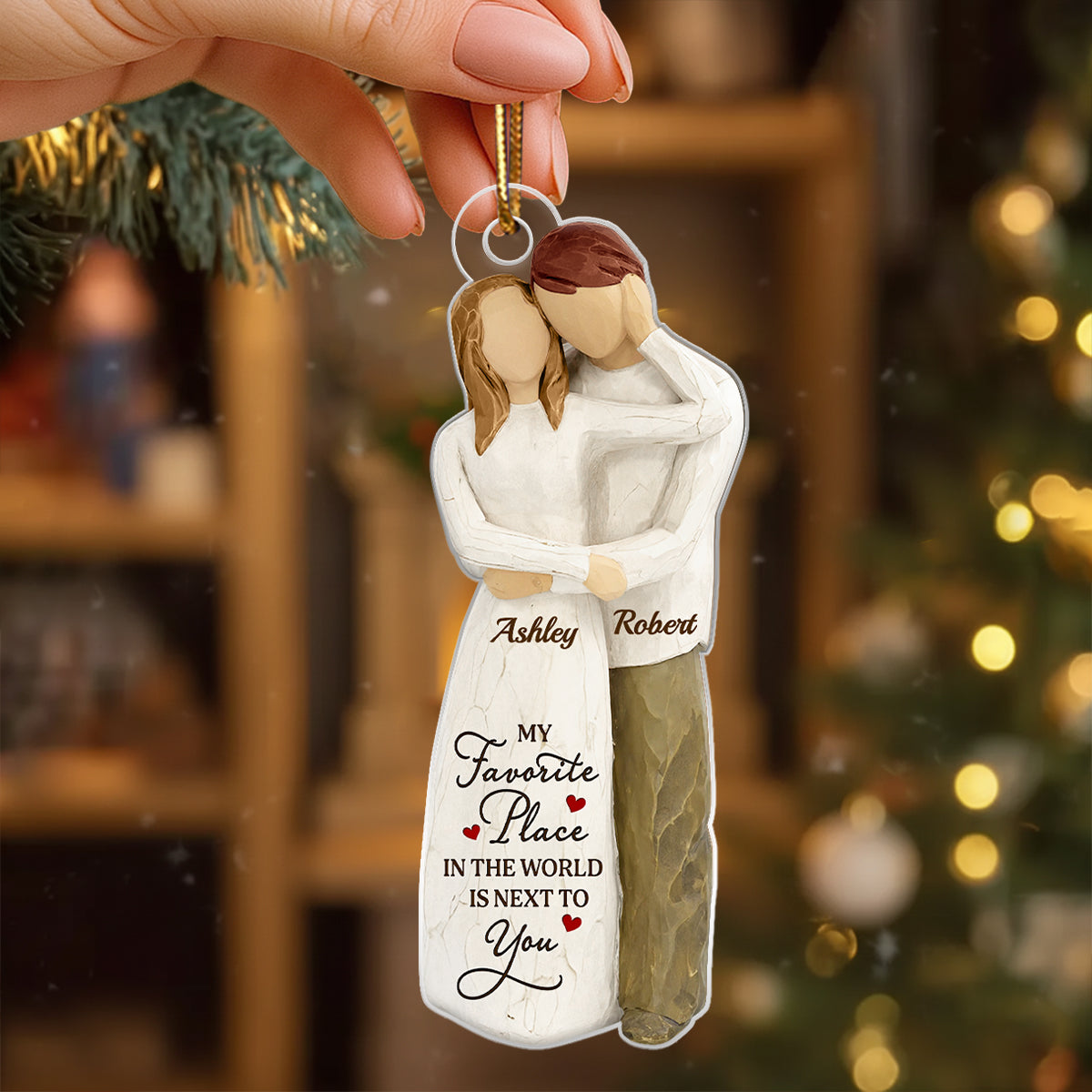 I Want To Grow Old With You Wooden Figurine - Personalized Acrylic Ornament - Heartwarming Christmas Gift For Him, For Her, For Couple