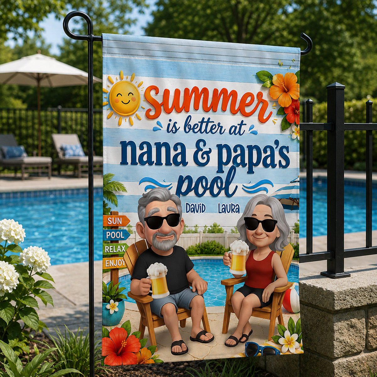 Summer Is Better At Nana & Papa's Pool - Personalized Garden Flag - Gift For Grandparents, Summer Decorations