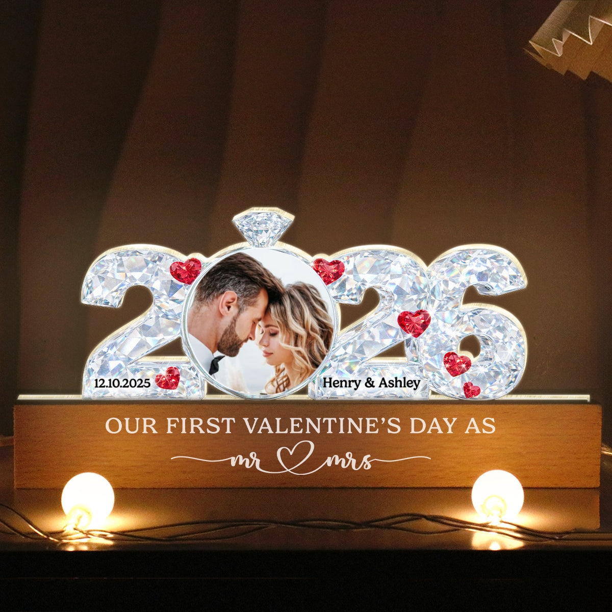 Our 1st Valentine as Mr & Mrs - Personalized Acrylic Block LED Night Light - Thoughtful Gift for him, for her