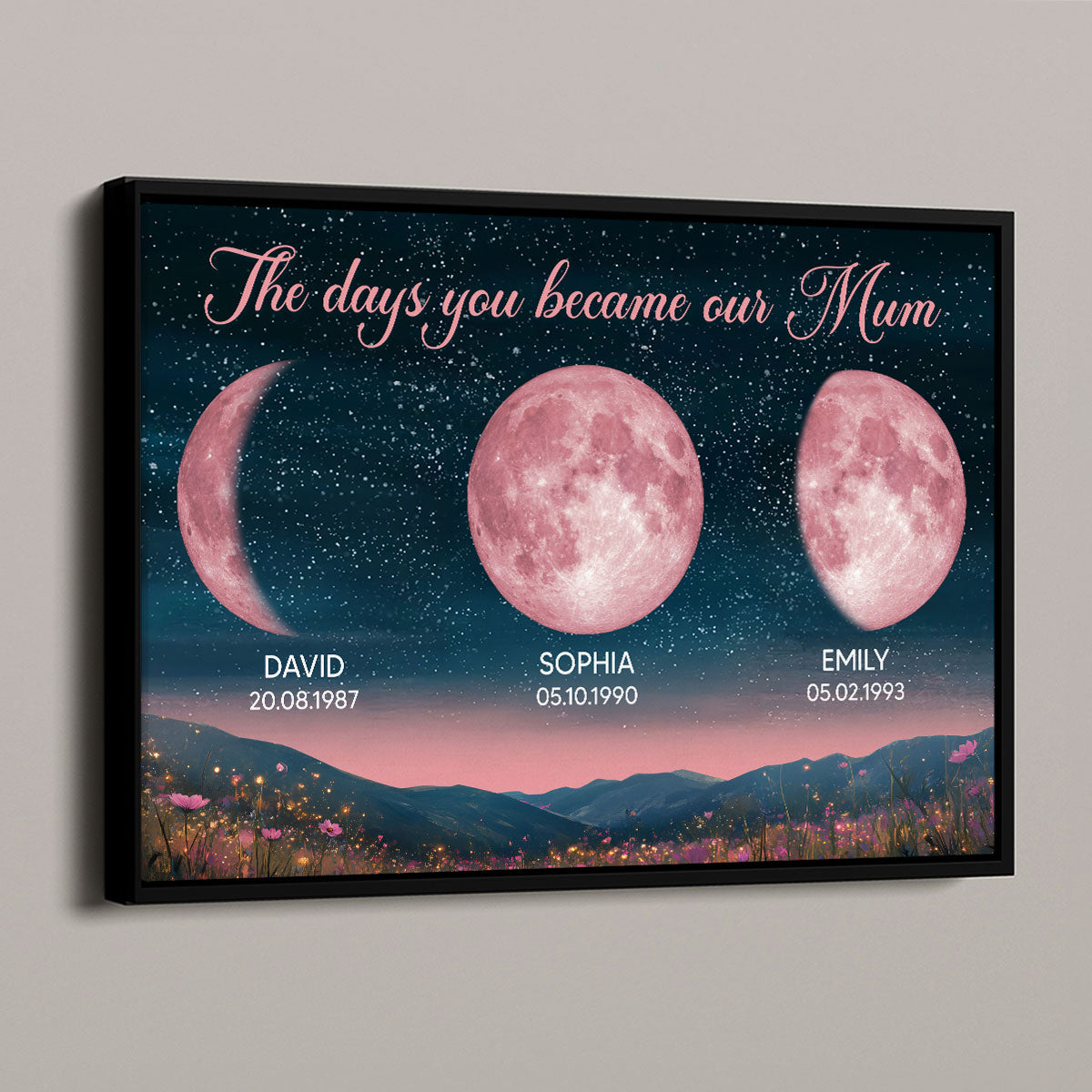 Pink Custom Moon Phase Birth Moon Beautiful Hill At Night - Personalised Poster