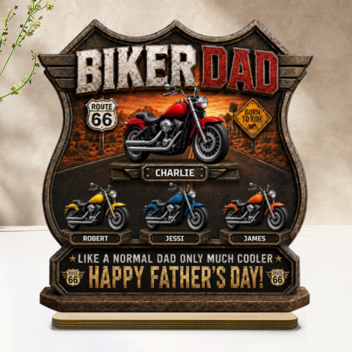 Biker Dad Cooler Dad - Personalized 2-Layered Wooden Plaque -  Gift For Dad, Husband, Grandpa, Bikers