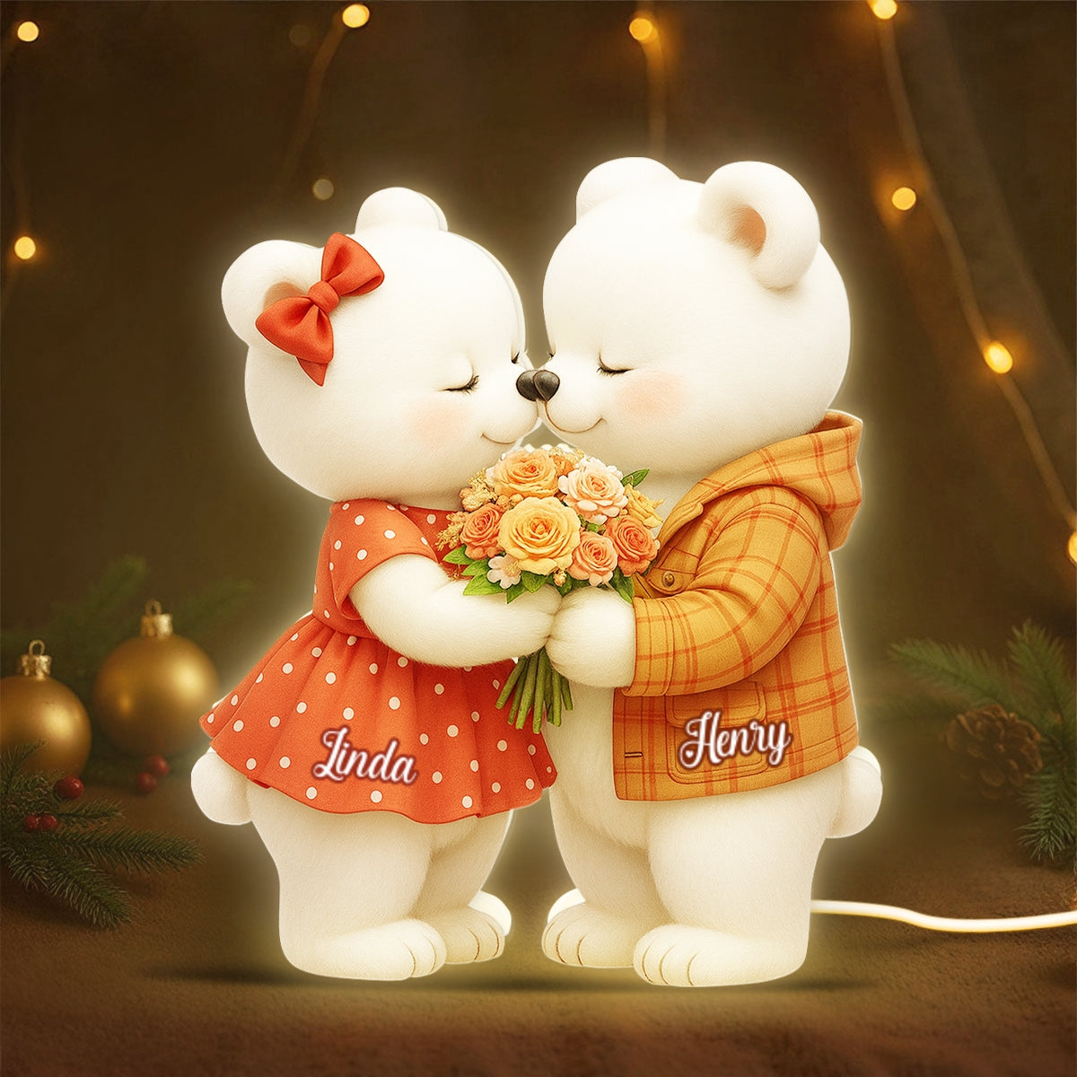 Loving Kissing Bear Couple - Personalized Light Box - Sentimental Gift for him, for her
