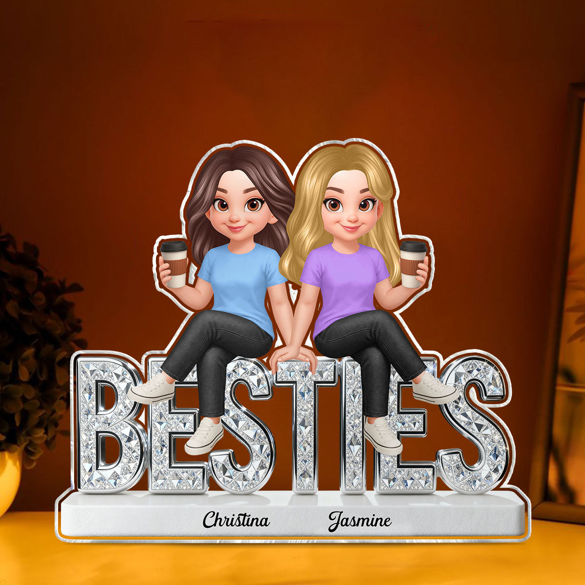 Beautiful Besties Forever - Personalized Acrylic Block Plaque - Gift For Best Friends