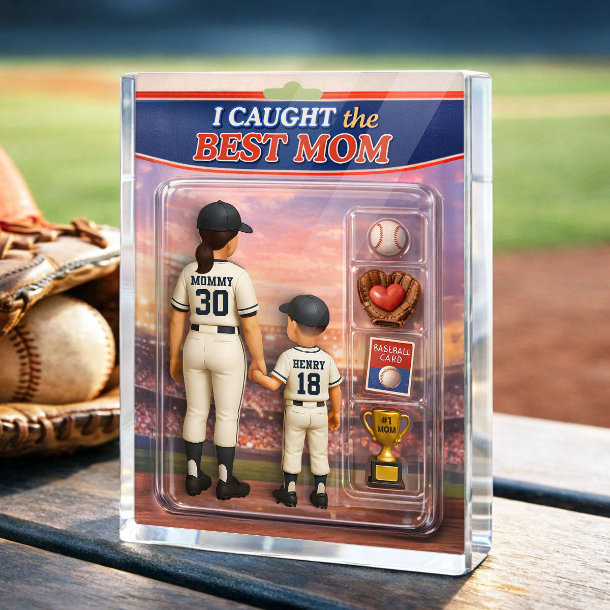 Baseball We Caught the Best Mom Custom Action Figure - Personalized Acrylic Block Plaque - Heartfelt Gift for Mom