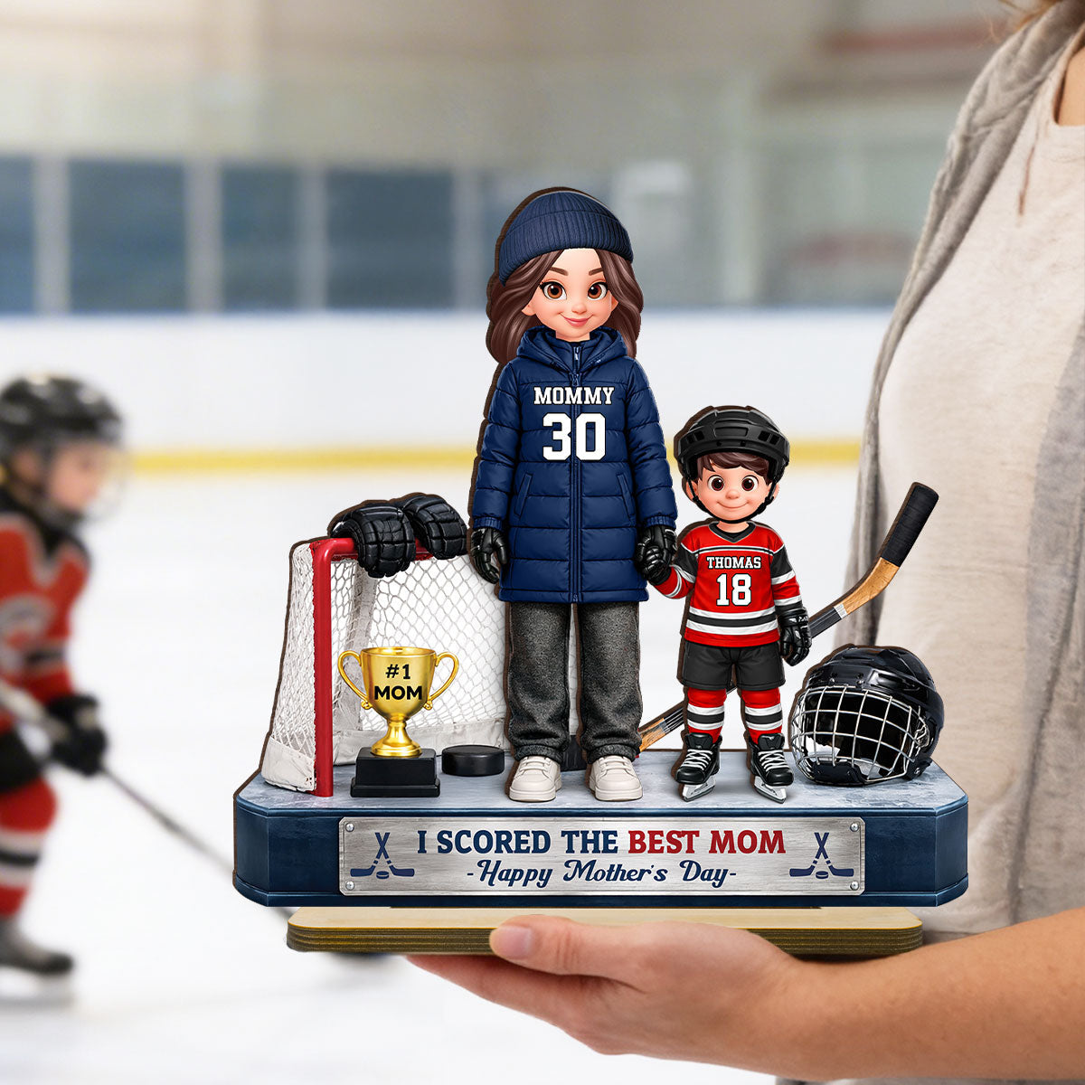 We Scored The Best Hockey Mom - Personalized 2-Layered Wooden Plaque - Mother's Day Gift For Hockey Mom, Gift For Wife