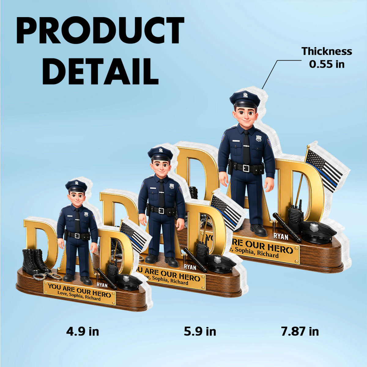 Proud American Police Dad You Are Our Hero Thin Blue Line 2D Flat - Personalized Acrylic Block Plaque -  Gift For Dad