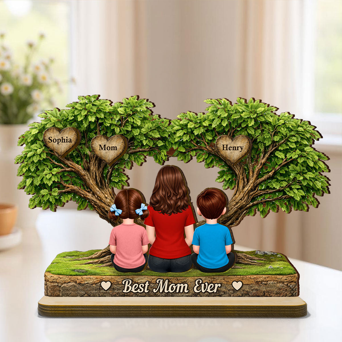 Best Mom Ever Heart Tree - Personalized 2-Layered Wooden Plaque - Heartfelt Gift For Mom, Grandma